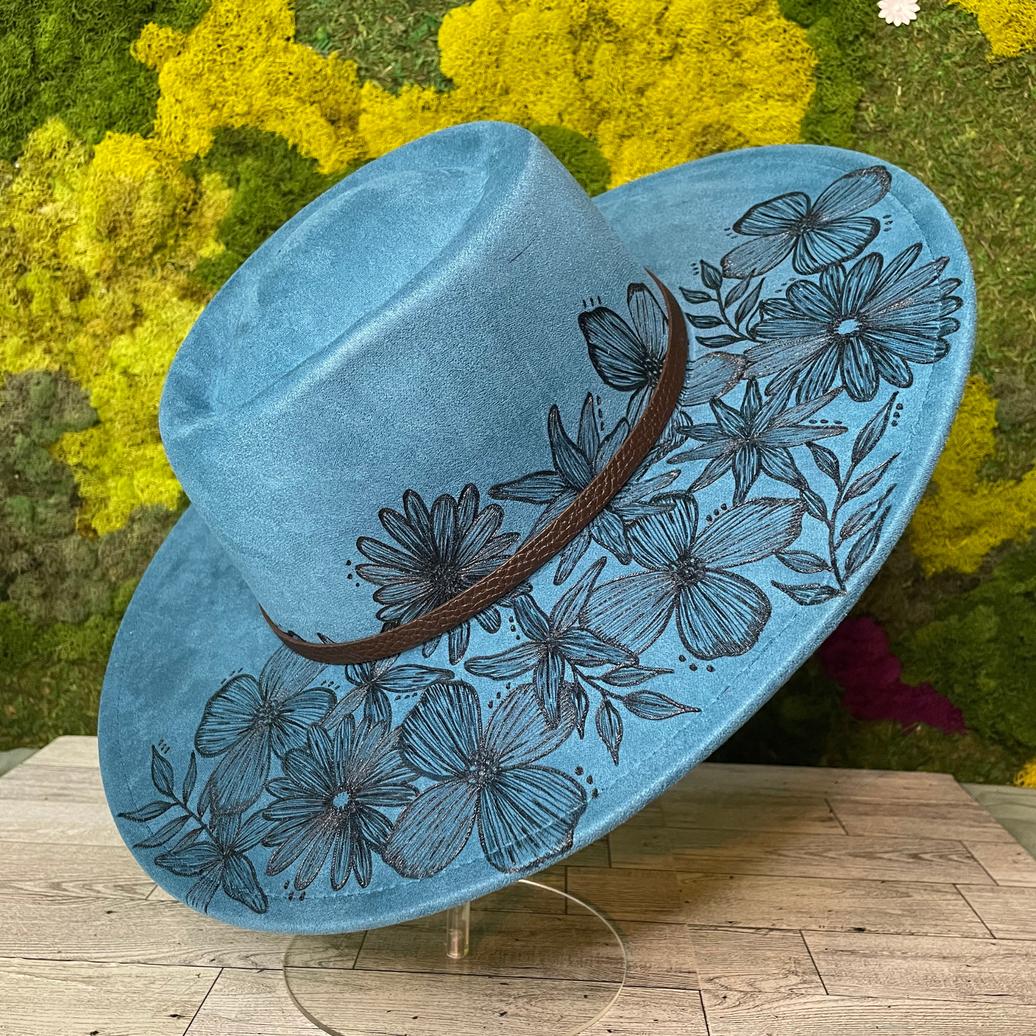 Inverni Firenze Fedora blue hemp straw  floral Borsalino Hemp Sewn Braid Fedora – Hollywood Hatters main image 2